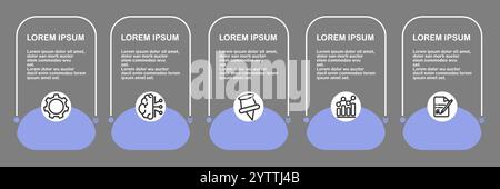 Geschäftswerte und Ziele Infografik-Entwurfsvorlage mit Symbolen und Schritten für Prozessdiagramm, Präsentationen, Workflow-Layout, Banner, Flussdiagramm, I Stock Vektor