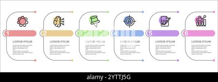 Geschäftswerte und Ziele Infografik-Entwurfsvorlage mit Symbolen und Schritten für Prozessdiagramm, Präsentationen, Workflow-Layout, Banner, Flussdiagramm, I Stock Vektor