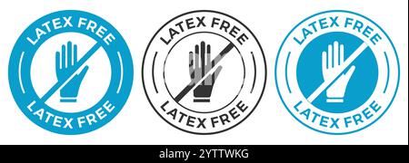 Latexfreies Symbol. Vektorabzeichen-Sammlung des Latex-allergischen Schutzzeichens. Kein Latex-Material Produkthandschuhe versiegeln Emblem. Keine Fingerhandpflege aus Gummi Stock Vektor