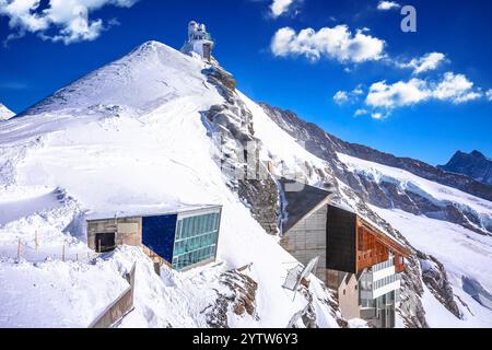 Ganz Europa. Hochplateau Jungfraujoch hoch in den Schweizer Alpen Winterblick, Winterziel der Schweiz Stockfoto