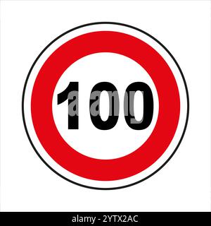 Straßenschild mit einer maximalen Geschwindigkeitsbegrenzung von 100 km/h oder mph Stock Vektor