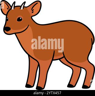 Pudu, kleiner südamerikanischer Hirsch. Niedliche Zeichentrickzeichnung, Vektorillustration. Stock Vektor