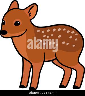 Baby Pudu, kleiner südamerikanischer Hirsch. Niedliche Zeichentrickzeichnung, Vektorillustration. Stock Vektor