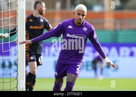 Firenze, Italien. Dezember 2024. Dodo der ACF Fiorentina Gesten während des Spiels zwischen ACF Fiorentina und Cagliari Calcio im Artemio Franchi Stadion in Florenz (Italien), 8. Dezember 2024. Quelle: Insidefoto di andrea staccioli/Alamy Live News Stockfoto