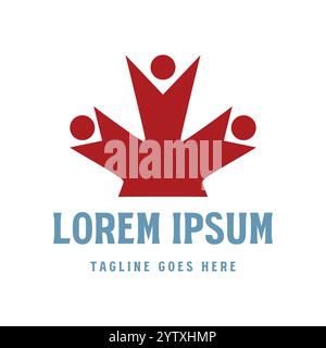 Kanadische Rote Flagge Ahornblatt mit menschlichem Kind für Wohltätigkeitsgemeinschaft Familie Logo Design Vektor Stock Vektor