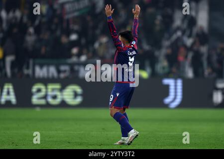 Turin, Italien. Dezember 2024. Santiago Castro von Bologna FC Gesten beim Spiel der Serie A zwischen Juventus FC und Bologna FC im Allianz Stadium am 7. Dezember 2024 in Turin. Quelle: Marco Canoniero/Alamy Live News Stockfoto