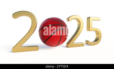 2025 Jahre Basketball auf weißem Hintergrund Stockfoto