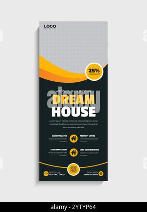 Design der aufrollbaren Banner-Vorlage für Immobilien-Standplätze Stock Vektor