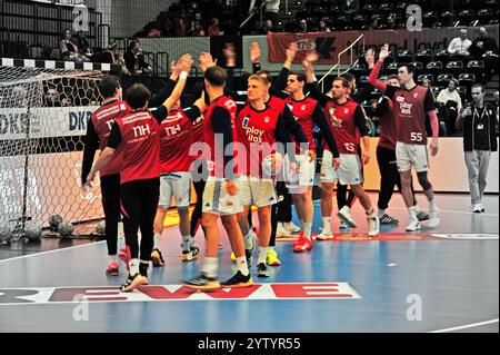 HSV Handball vs. SC DHfK Leipzig, Aufwärmtraining Handball Sport Verein Hamburg, Alsterdorfer Sporthalle, Hamburg Stockfoto