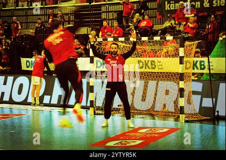 HSV Handball vs. SC DHfK Leipzig, Aufwärmtraining Handball Sport Verein Hamburg, Alsterdorfer Sporthalle, Hamburg Stockfoto