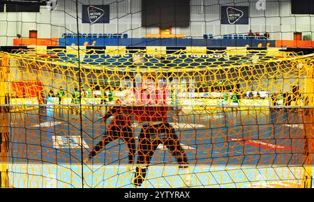HSV Handball vs. SC DHfK Leipzig, Torwarttraining Handball Sport Verein Hamburg, Alsterdorfer Sporthalle Hamburg Stockfoto