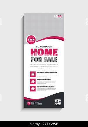 Design der aufrollbaren Banner-Vorlage für Immobilien-Standplätze Stock Vektor