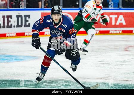 Deutschland. Dezember 2024. Eishockey Penny-DEL 24.Spieltag Koelner Haie - Augsburger Panther am 08.12.2024 in der Lanxess Arena in Köln Kevin Niedenz ( Köln ) Gemaess den Vorgaben der DEL Deutsche Eishockey Liga ist die Publikation und Weiterverwertung der Aufnahmen in elektronischen Medien und Endgeraeten aller Art waehrend des laufenden Spiels nicht zulaessig. Foto: Revierfoto Credit: ddp Media GmbH/Alamy Live News Stockfoto