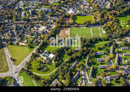 Aus der Vogelperspektive, Dorotheen Kampfbahn Fußballstadion RWS Lohberg, zum Fischerbusch, Wohngebiet Vogelnamensiedlung zwischen Marienstraße an Stockfoto