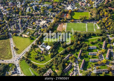 Aus der Vogelperspektive, Dorotheen Kampfbahn Fußballstadion RWS Lohberg, zum Fischerbusch, Wohngebiet Vogelnamensiedlung zwischen Marienstraße an Stockfoto