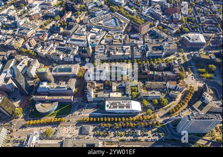 Luftaufnahme, Blick ins Stadtzentrum, Bahnhofsvorplatz und Petrikirche, Deutsches Fußballmuseum und Harenberg City-Center, Westenhellweg mit This-Galerie A Stockfoto