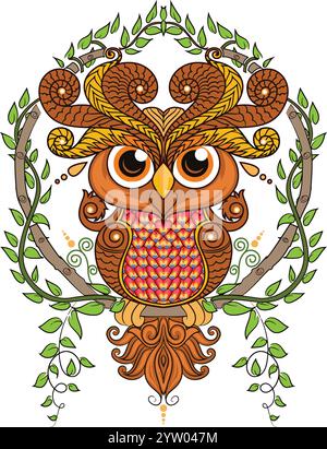 Eulen-Design im grafischen JPG-Design für Wandposter, Aufkleber Stock Vektor