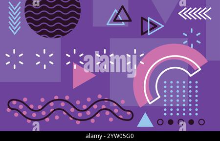 Geometrische Formen und Muster schaffen einen lebendigen memphis-Design-Hintergrund mit verschiedenen Farben und abstrakten Elementen, geeignet für Poster, Banner oder Flyer Stock Vektor
