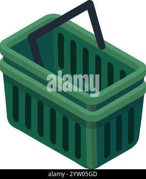 Zwei leere grüne Einkaufskörbe, die ordentlich gestapelt und gebrauchsfertig sind, symbolisieren Konsum und Einzelhandel und spiegeln die Erwartung einer Einkaufstour wider Stock Vektor