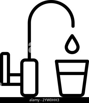 Wasserhahn, Rohrleitungen. Symbol für Filtrations- und Reinigungswasser. Osmose und Entsalzung. Trinkwasser. Umrisszeichen der Filter-Wasser-Vektor-Symbole für uns Stock Vektor