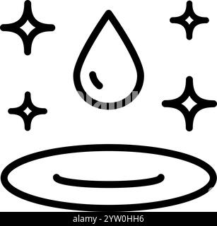 Wassertropfen, Feuchtigkeit, Flüssigkeit. Symbol für Wasserfiltrationsleitung. Regentropfen, H2O-Molekül, Reinigungsfilter, reine Aqua-Umrissvektor-Illustration. Linear Stock Vektor