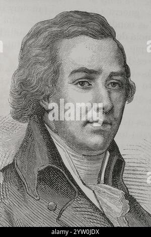 William Pitt der Jüngere (1759–1806). Britischer Politiker und Staatsmann. Premierminister von Großbritannien (19. Dezember 1783-31, Dezember 1800). Premierminister des Vereinigten Königreichs (10. Mai 1804 bis 23. Januar 1806). Hochformat. Gravur. Verlauf Stockfoto