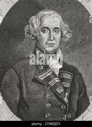 Richard Howe (1726–1799), 1. Earl of Howe. Britischer Marineoffizier, der zum Admiral der Flotte Aufstieg. Er nahm am Amerikanischen Unabhängigkeitskrieg und am Französischen Unabhängigkeitskrieg Teil. Hochformat. Gravur. Verlauf Stockfoto