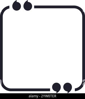 Minimalistisches schwarzes quadratisches Anführungsfeld mit Anführungszeichen, das einen leeren Bereich umrahmt und ein einfaches und elegantes Design für die Anzeige von Textzitierungen bietet Stock Vektor