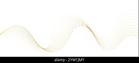 Goldene Linienwelle, abstrakte wellige Kurven, luxuriöse Fließkunstbänder, elegante Dekoration isoliert auf weiß. Stock Vektor