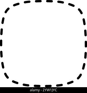 Gestrichelt oder quadratisch mit abgerundeten Rändern. Einfache gepunktete geometrische Form, isoliert auf weißem Hintergrund. Piktogramm hier ausschneiden. Vektorgrafik. Stock Vektor