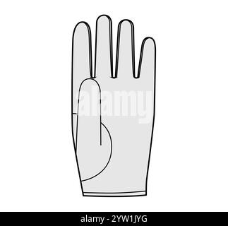 Handgelenk Länge Handschuh Mode Hand Accessoire Kleidung technische Illustration Kleid. Vektor-Rückansicht für Männer, Frauen, Unisex-Stil flache Vorlage CAD-Modell Skizze Umriss auf weißem Hintergrund Stock Vektor