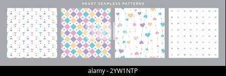 Clipart-Set mit nahtlosem Herzmuster. Nahtlose Clip-Art-Kollektion mit Herz- und Diamantformen für valentinstag, Jubiläum und Hochzeit Stock Vektor