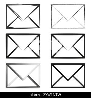 Symbol Hüllkurvenvektor. Geometrische Postformen. Kreative Umrisse festgelegt. Minimalistische schwarze Symbole. Stock Vektor