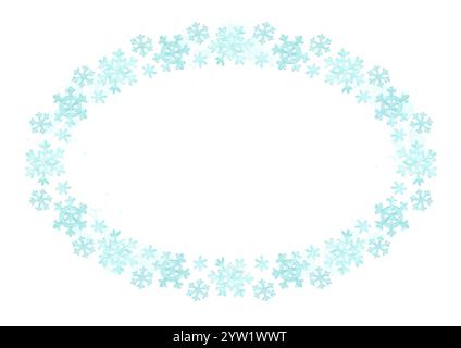 Schneeflockenrahmen. Einfache horizontale Winterleiste mit großen und kleinen Schneeflocken. Hintergrundvorlage für Wasserfarben mit Platz für Text in der Mitte Stockfoto