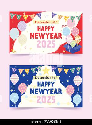 Festliches neues Jahr 2025 Grußbanner Designs mit Ballons Vektor-Illustration. Stock Vektor