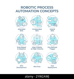 Automatische Prozessautomatisierung mit sanften blauen Konzeptsymbolen. Workflows Digitalisierungstechnologie. RPA-Vorteile. Symbolpaket. Vektorbilder. Runder Illustrat Stock Vektor