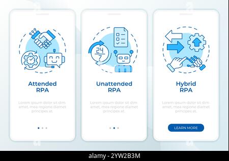 RPA-Typen blauer Onboarding Mobile App-Bildschirm Stock Vektor