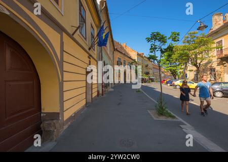 sibiu, rumänien - 25. juni 2017: Stadtzentrum der Altstadt. Malerische Aussicht. Wunderschönes Architekturerbe. Beliebtes Reiseziel. Sommerurlaub in Stockfoto