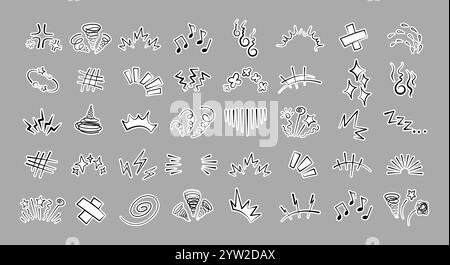 Manga oder Anime Comic Emoticon Element Grafik Effekte Hand gezeichnet Doodle Vektor Illustration Set. Stock Vektor