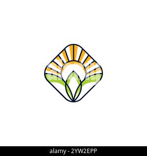 Sun mit Blattlogo für Landwirtschafts- oder Landwirtschaftsdesign Stock Vektor
