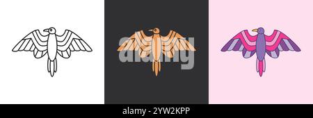Raven Mystic Icon Set. Schwarze und farbenfrohe geometrische Vektor-Logo-Vorlage Stock Vektor