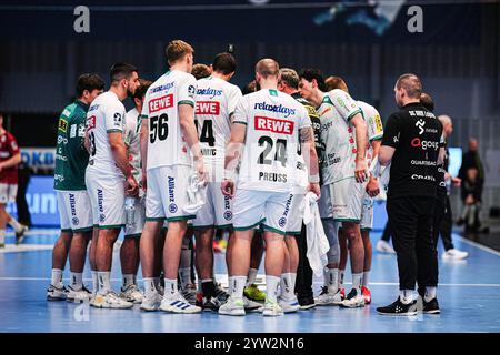 Auszeit SC DHfK Leipzig GER, Handball Sport Verein Hamburg vs. SC DHfK Leipzig, Handball, Bundesliga, Spieltag 13, Saison 2024/2025, 08.12.2024 Foto: Eibner-Pressefoto/Marcel von Fehrn Stockfoto
