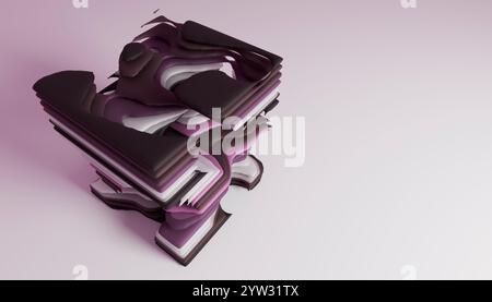 Abstrakte lila und braune 3D-Schichten auf hellem Hintergrund Stockfoto