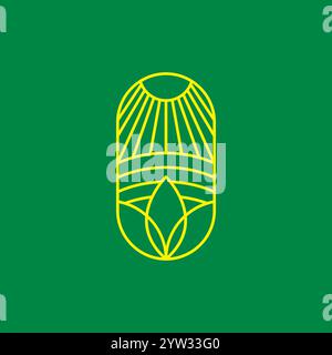 Sonne mit Leaves Line Logo-Vektor für Bauernhof- und Landwirtschaftsdesign Stock Vektor