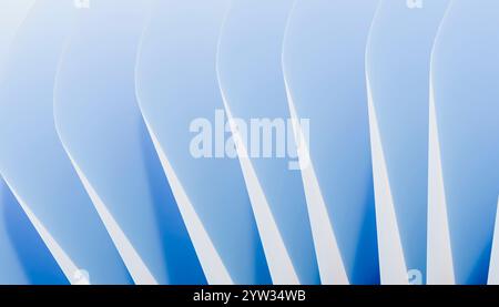 Abstraktes blaues Wellendesign mit einem glatten Verlauf und fließenden Linien auf hellem Hintergrund. Stockfoto