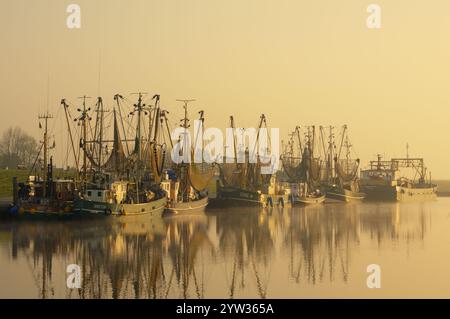 Garnelenboote im Hafen, Greetsiel, Niedersachsen, Deutschland, Europa Stockfoto