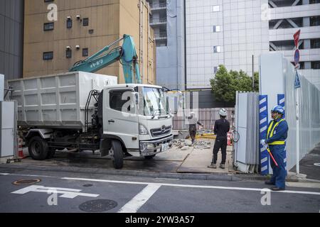 Abbruchstelle, Nakagin Capsule Tower, Metabolismus, Architekt Kisho Kurokawa, Tokio, Japan, Asien Stockfoto