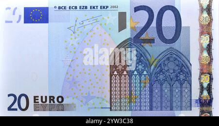 20-Euro-Banknote, Vorderseite, 20er Jahre, Banknoten, Währung, 20er, 20er, 20er Jahre Studio-Aufnahme, Bundesrepublik Deutschland Stockfoto