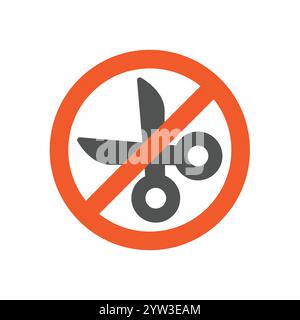 Keine Schere, rotes Verbotsschild. Verwenden Sie keine Schere-Vektorsymbolbeschriftung. Stock Vektor