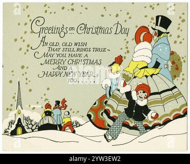 1928 Art déco-Karte für frohe Weihnachten und Happy New Year Stockfoto